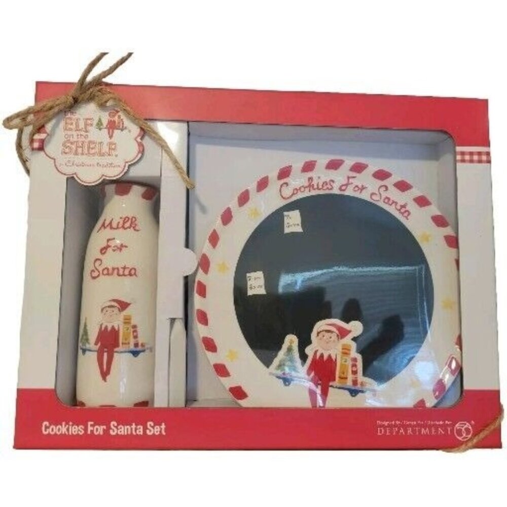 Dept 56 Elf on‎ the Shelf Cookies for Santa Set Plate and Milk Jug New with Box